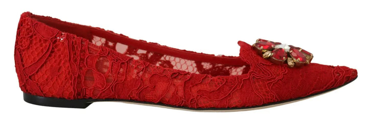 Dolce &amp; Gabbana Red Taormina Crystals Loafers Flats Shoes