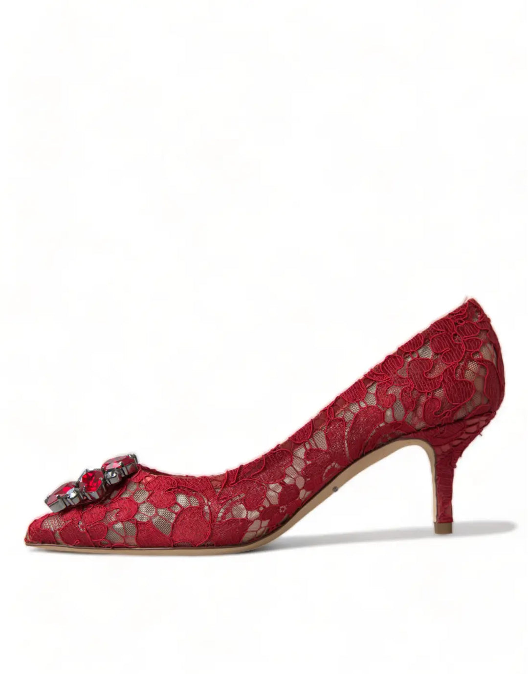 Dolce &amp; Gabbana Red Taormina Lace Crystal Heels Pumps Shoes