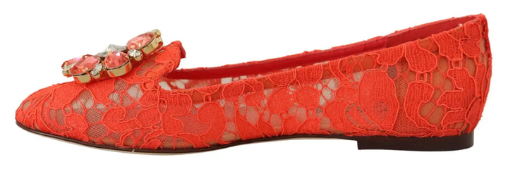 Dolce &amp; Gabbana Red Taormina Lace Crystals Ballet Flats Shoes