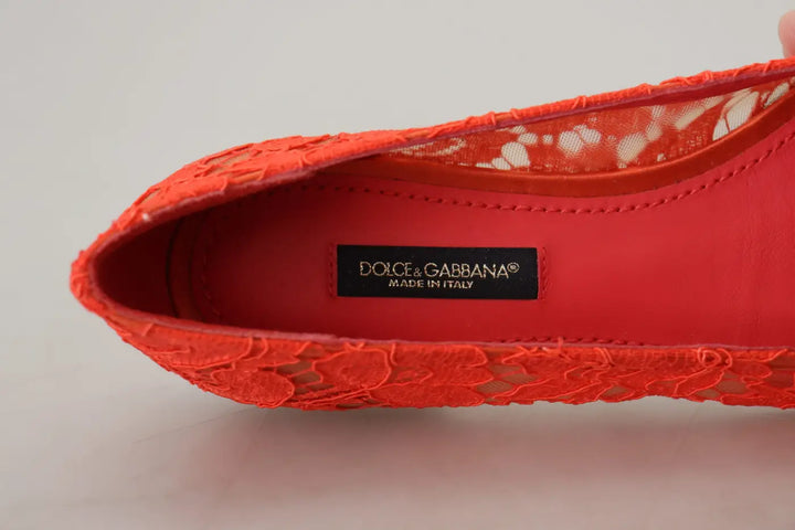 Dolce &amp; Gabbana Red Taormina Lace Crystals Ballet Flats Shoes