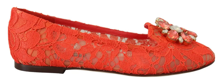 Dolce &amp; Gabbana Red Taormina Lace Crystals Ballet Flats Shoes