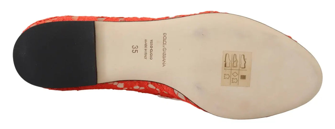 Dolce &amp; Gabbana Red Taormina Lace Crystals Ballet Flats Shoes