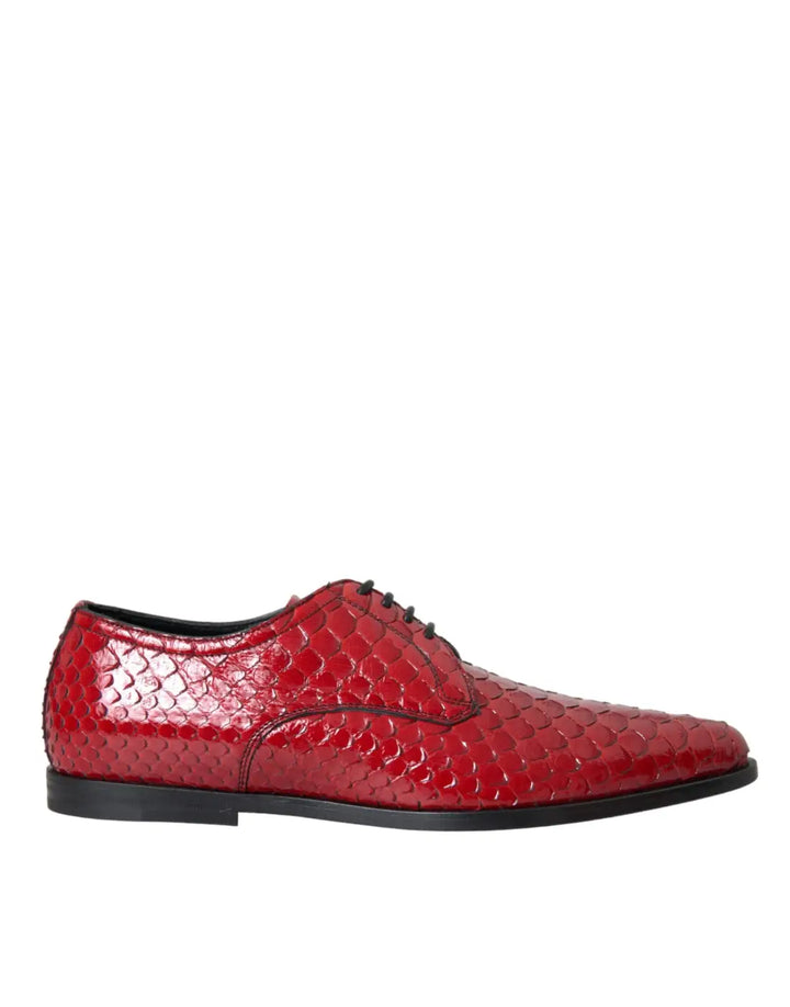 Dolce &amp; Gabbana Red Textured Varnished Derby Men Formal Shoes