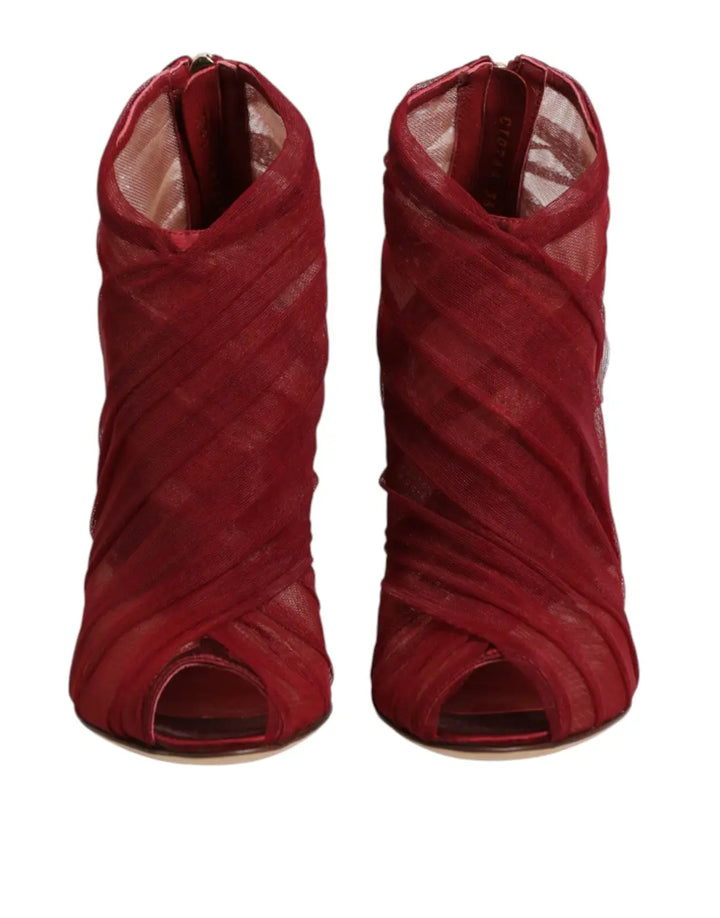 Dolce &amp; Gabbana Red Tulle Ankle Boots Stiletto Heels Shoes