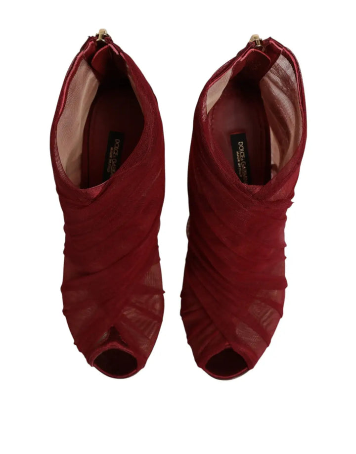 Dolce &amp; Gabbana Red Tulle Ankle Boots Stiletto Heels Shoes