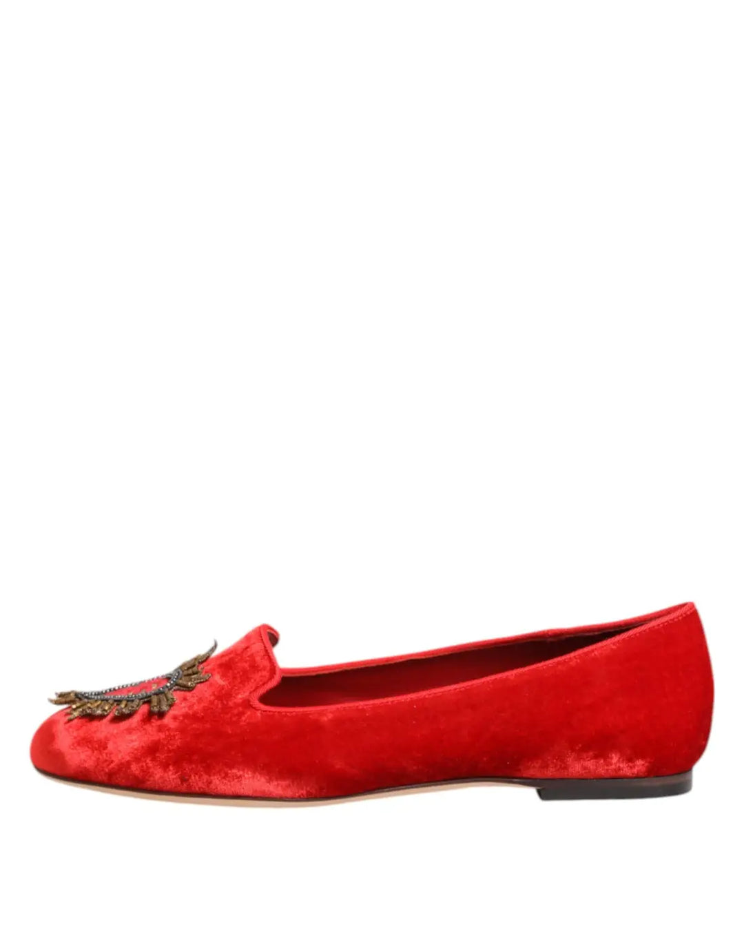 Dolce &amp; Gabbana Red Velvet DG Heart Loafers Flat Shoes