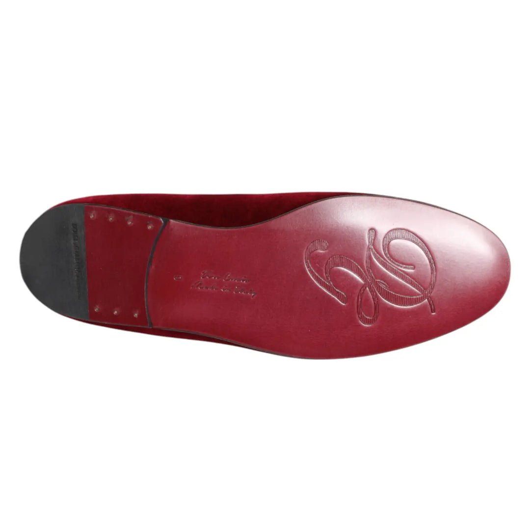Dolce &amp; Gabbana Red Velvet Gold Crown Mens Loafers Shoes