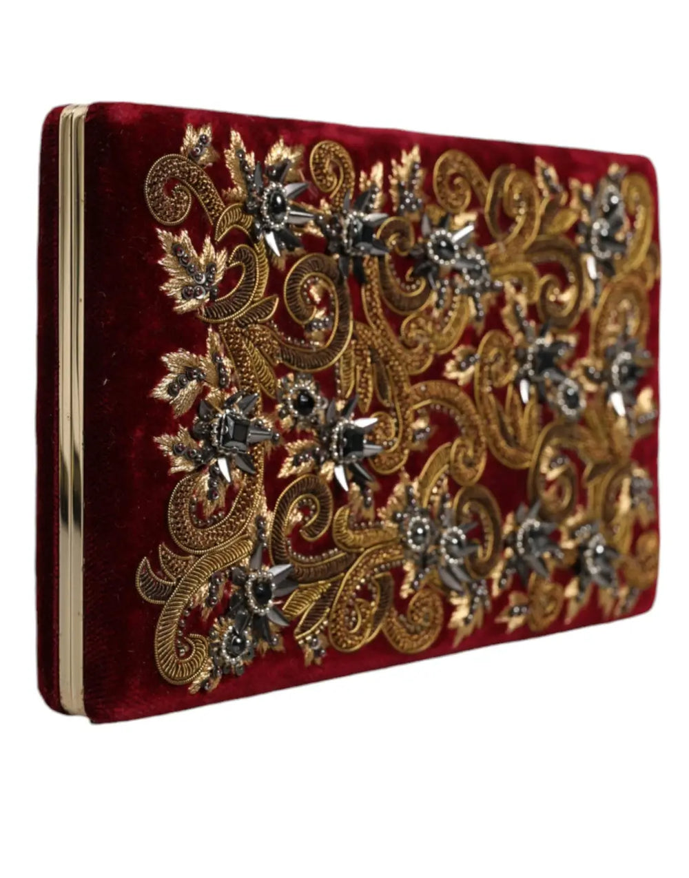 Dolce & Gabbana - Red Velvet Gold Frame Clutch Evening Party Purse Bag