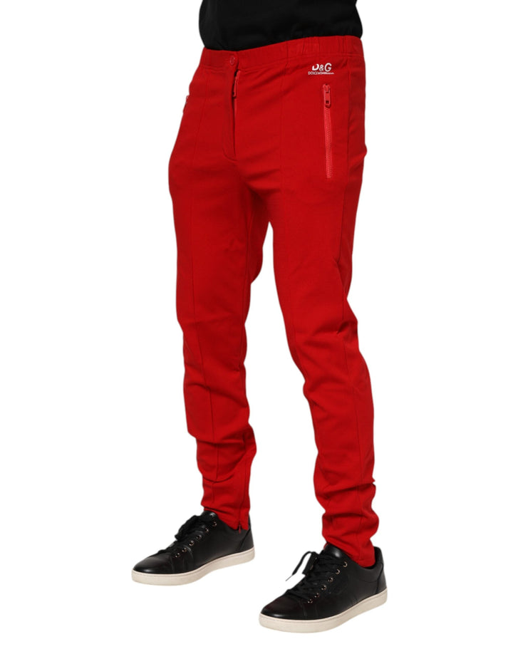 Dolce &amp; Gabbana Red Viscose Logo Jogger Men Sweatpants Pants