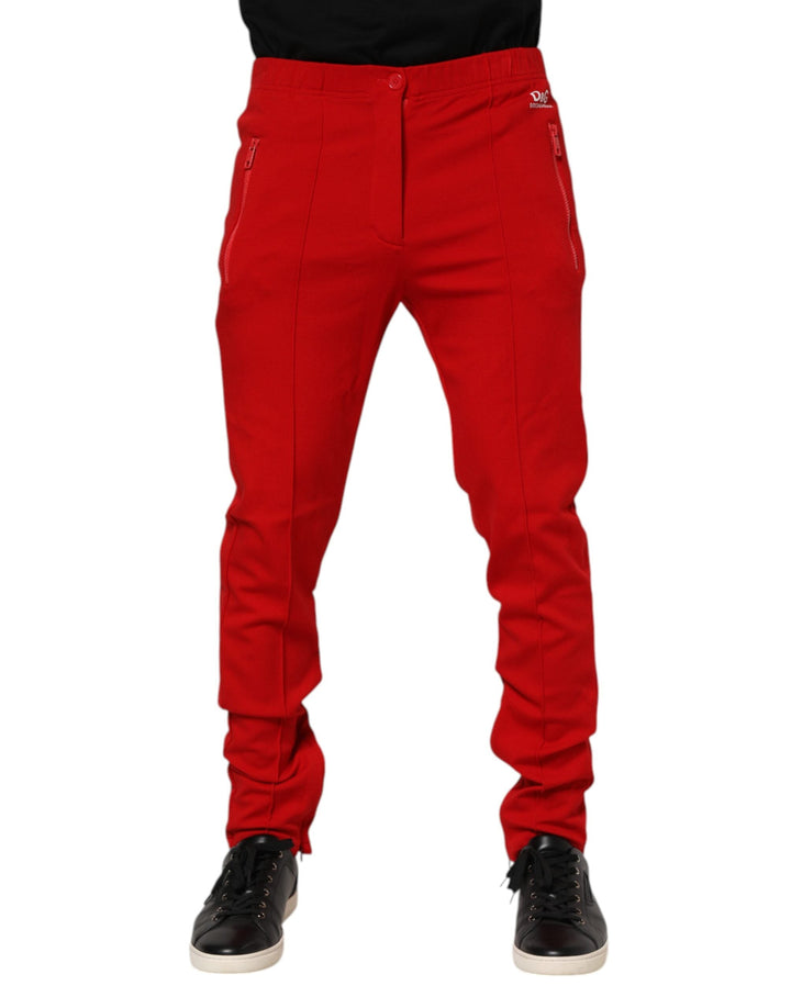 Dolce &amp; Gabbana Red Viscose Logo Jogger Men Sweatpants Pants