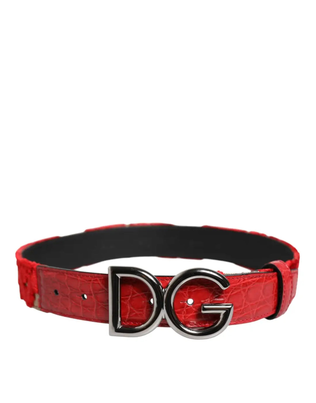 Dolce &amp; Gabbana Red Viscose Silver DG Logo Metal Buckle Belt