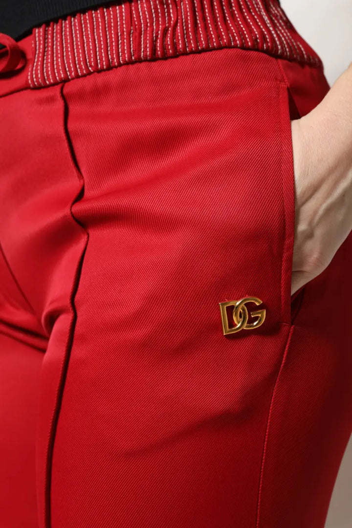 Dolce &amp; Gabbana Red Viscose Straight Fit Pants