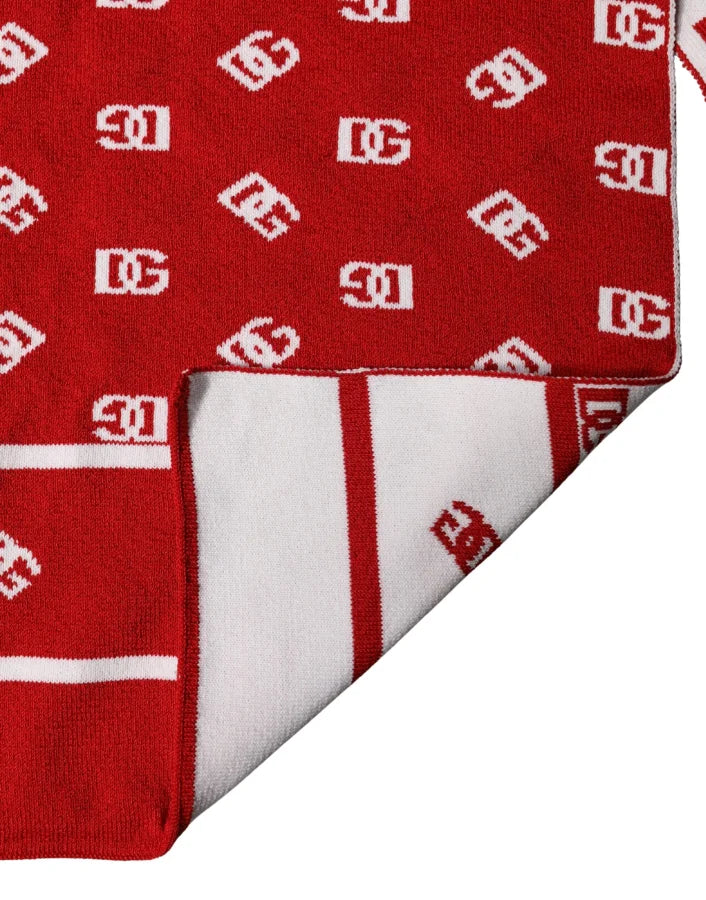 Dolce &amp; Gabbana Red White Logo Print Foulard 201cm x 40.5cm Men Scarf