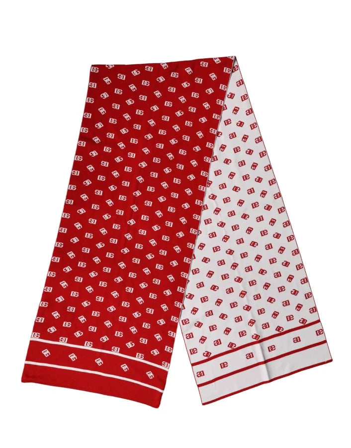 Dolce &amp; Gabbana Red White Logo Print Foulard 201cm x 40.5cm Men Scarf