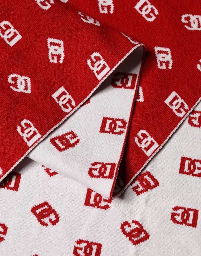 Dolce &amp; Gabbana Red White Logo Print Foulard 201cm x 40.5cm Men Scarf