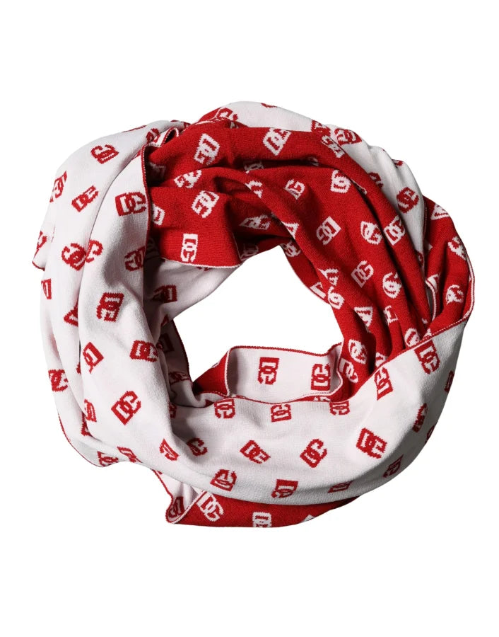 Dolce &amp; Gabbana Red White Logo Print Foulard 201cm x 40.5cm Men Scarf