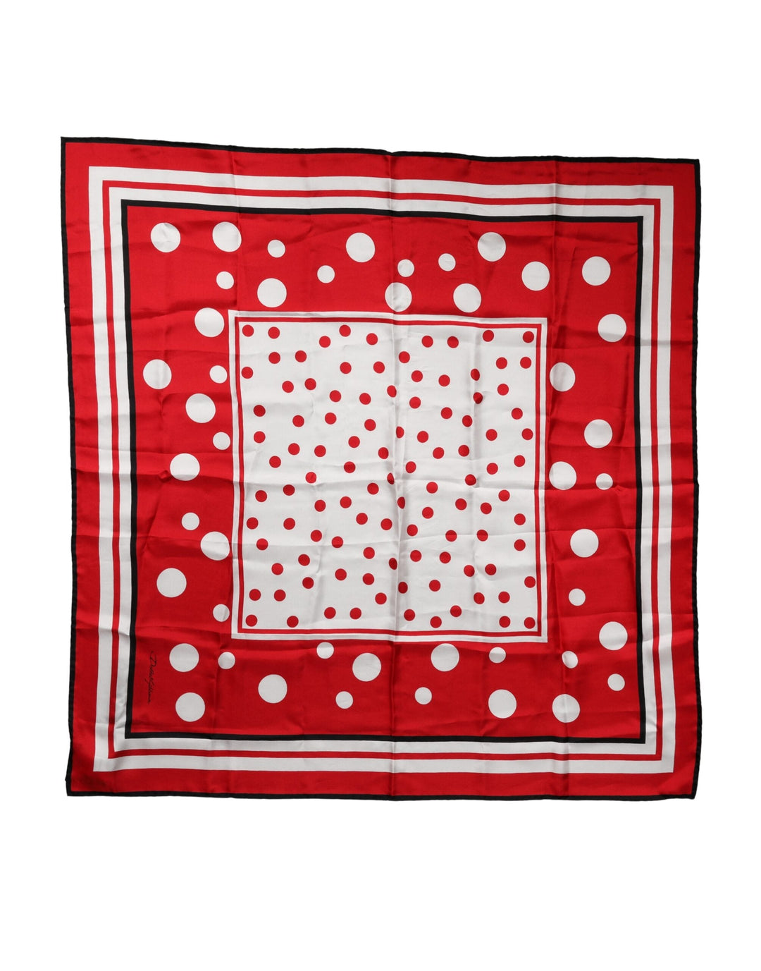 Dolce &amp; Gabbana Red White Polka Dot Square Foulard 90cm x 88cm Scarf