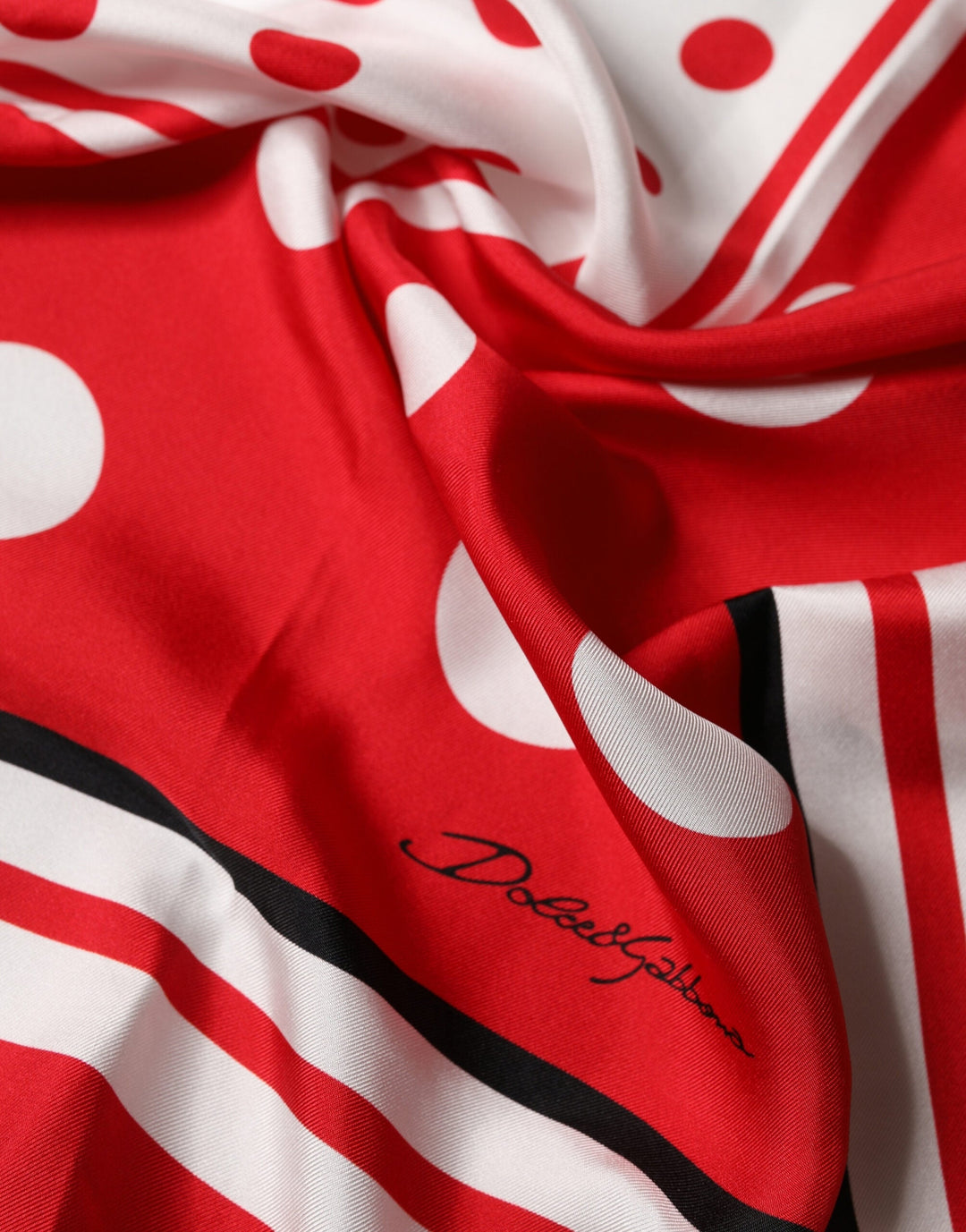 Dolce &amp; Gabbana Red White Polka Dot Square Foulard 90cm x 88cm Scarf