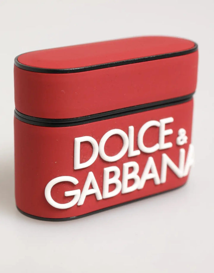 Dolce &amp; Gabbana Red White Silicone Embossed Logo Accessory Airpods Case