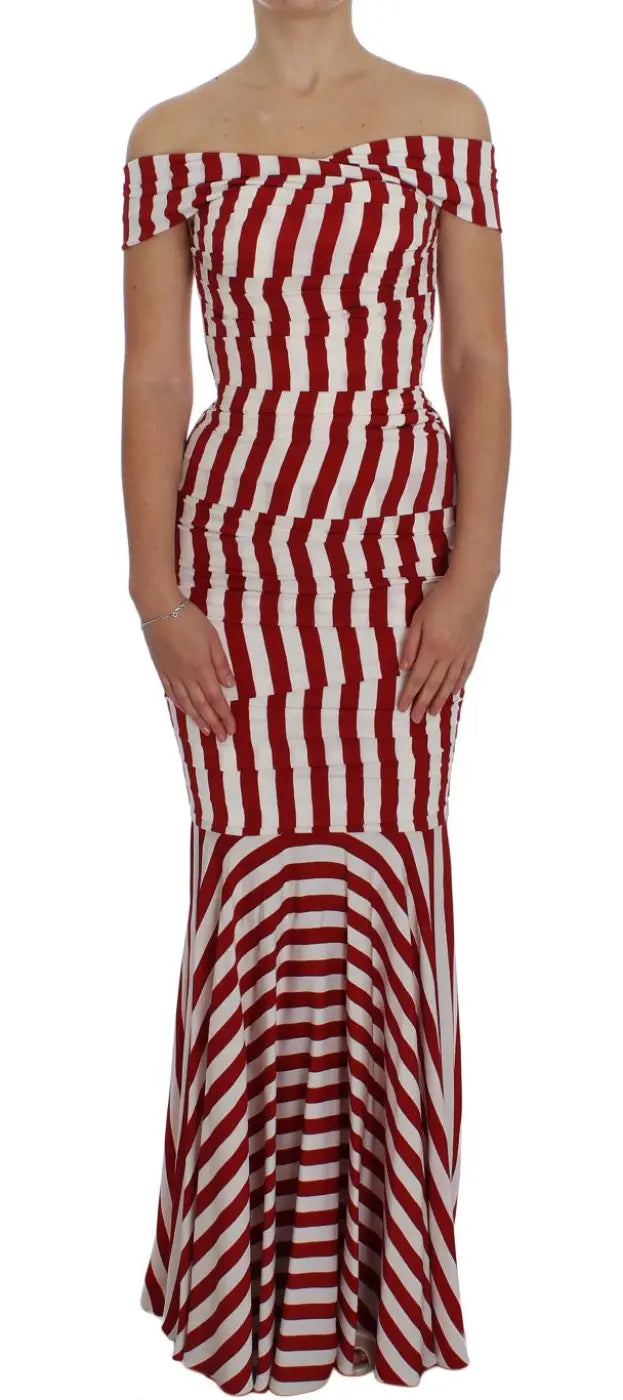 Dolce &amp; Gabbana Red White Silk Stretch Dress