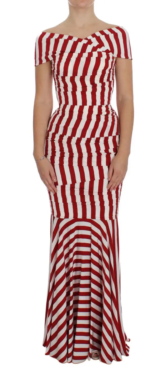 Dolce &amp; Gabbana Red White Silk Stretch Dress