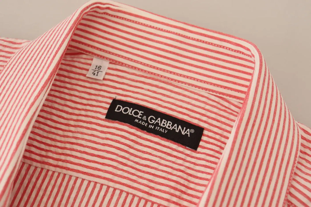 Dolce &amp; Gabbana Red White Striped Cotton Short Sleeve Shirt