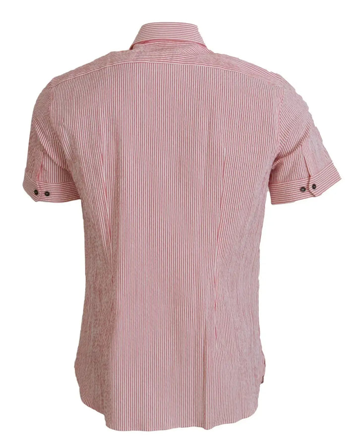 Dolce &amp; Gabbana Red White Striped Cotton Short Sleeve Shirt