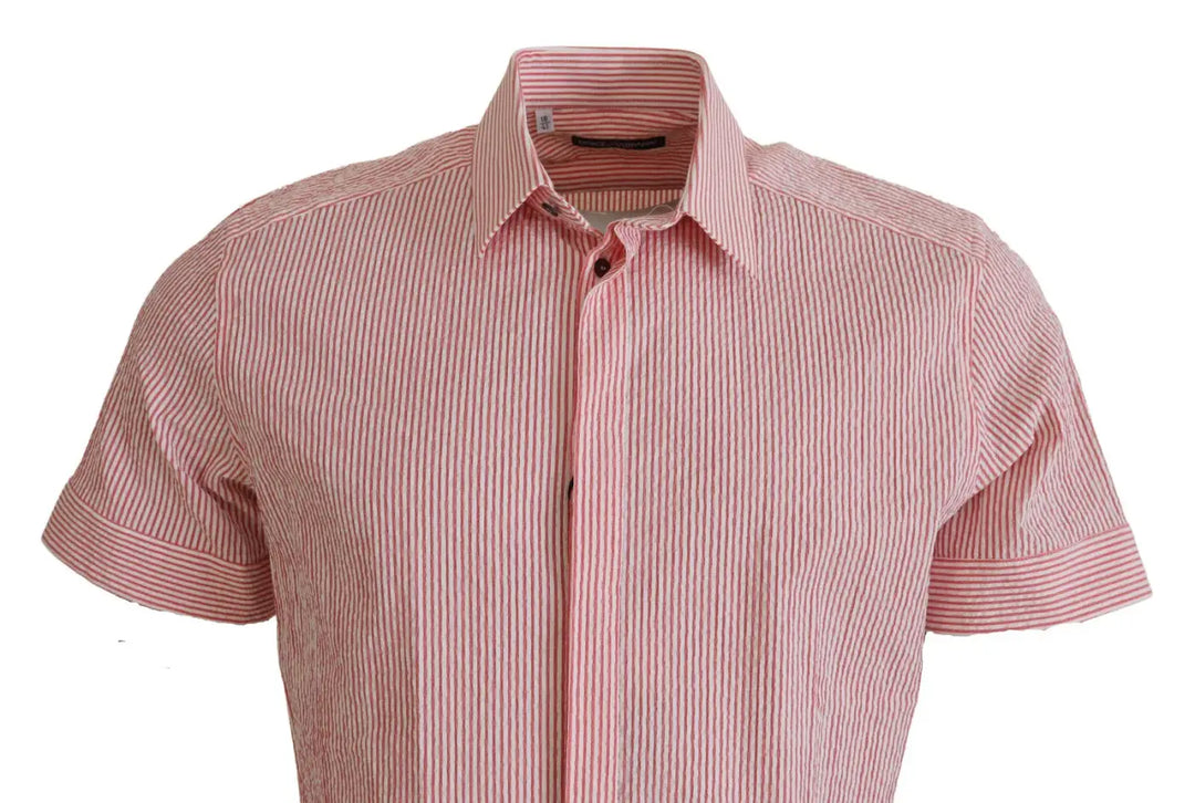Dolce &amp; Gabbana Red White Striped Cotton Short Sleeve Shirt