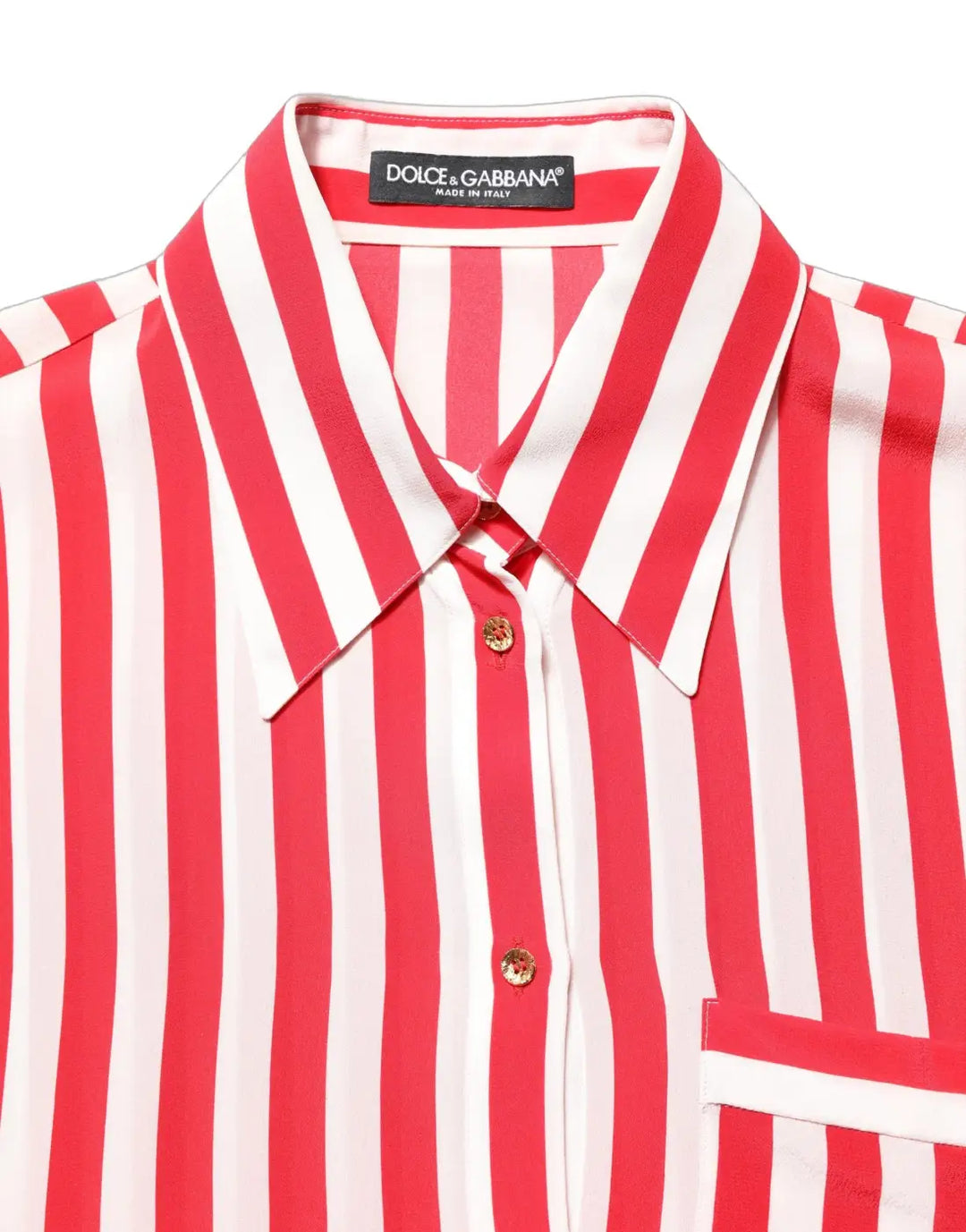 Dolce &amp; Gabbana Red White Striped Long Sleeve Silk Blouse Top