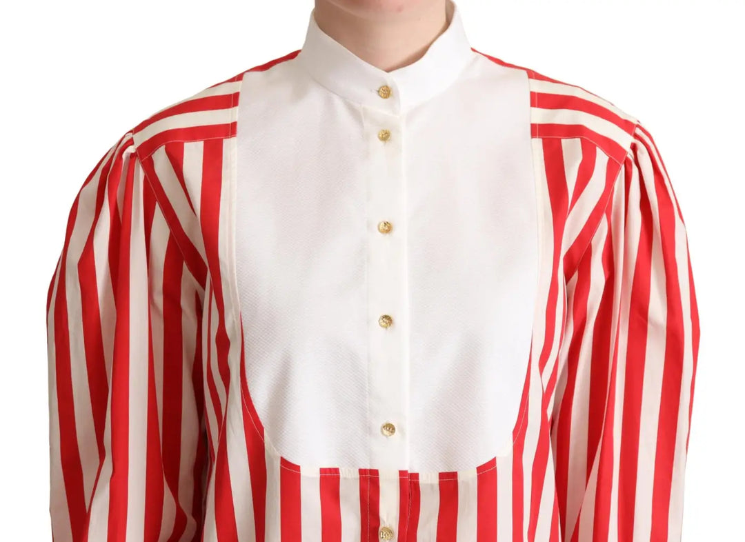 Dolce &amp; Gabbana Red White Striped Long Sleeves Formal Shirt