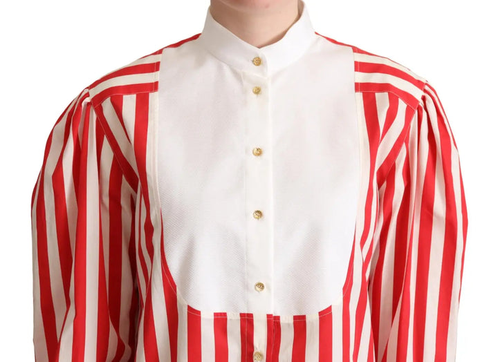 Dolce &amp; Gabbana Red White Striped Long Sleeves Formal Shirt
