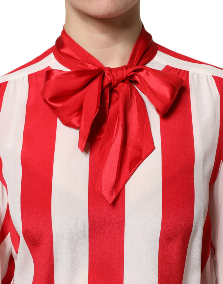 Dolce &amp; Gabbana Blouses - Women’s Red White Stripes Ascot Collar Blouse Top