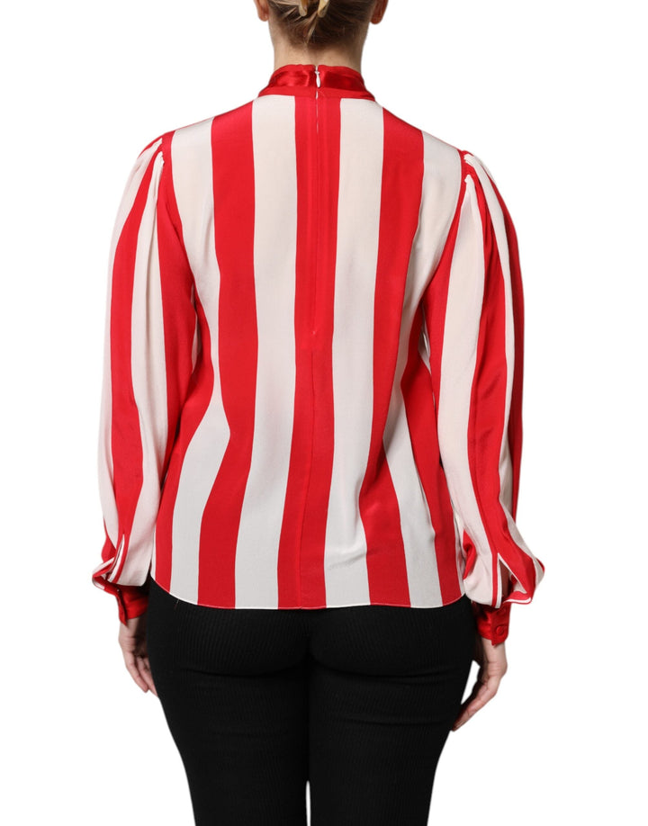 Dolce &amp; Gabbana Blouses - Women’s Red White Stripes Ascot Collar Blouse Top