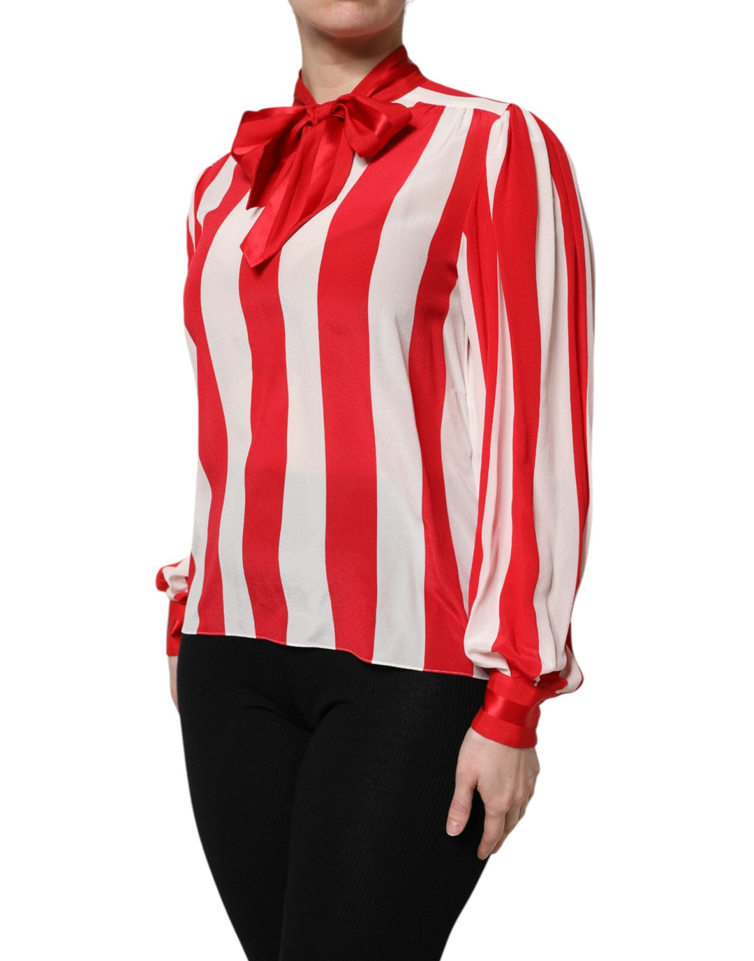 Dolce &amp; Gabbana Blouses - Women’s Red White Stripes Ascot Collar Blouse Top