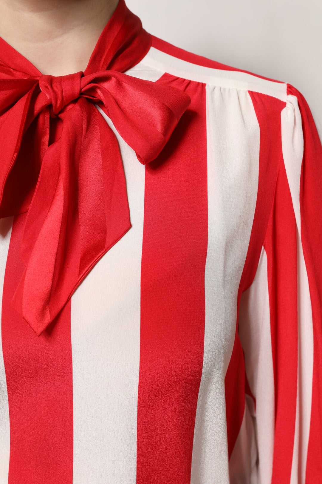 Dolce &amp; Gabbana Blouses - Women’s Red White Stripes Ascot Collar Blouse Top