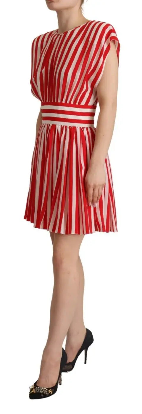 Dolce &amp; Gabbana Red White Stripes Silk Mini A-line Dress