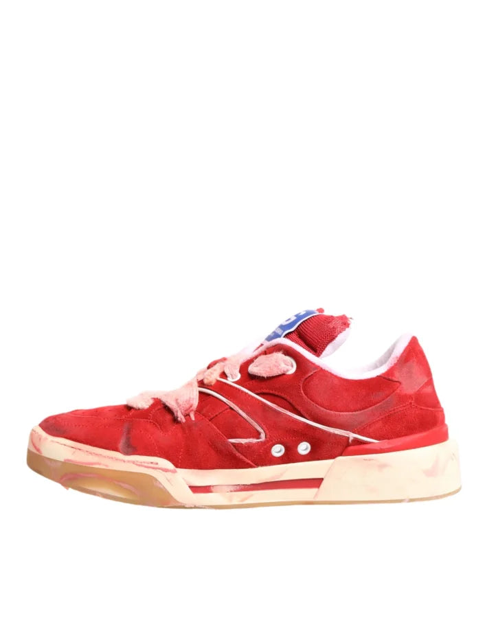 Dolce &amp; Gabbana Red White Suede DG Logo Low Top Sneakers Shoes