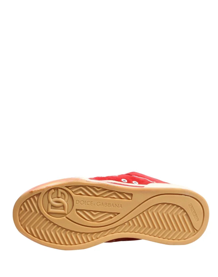 Dolce &amp; Gabbana Red White Suede DG Logo Low Top Sneakers Shoes