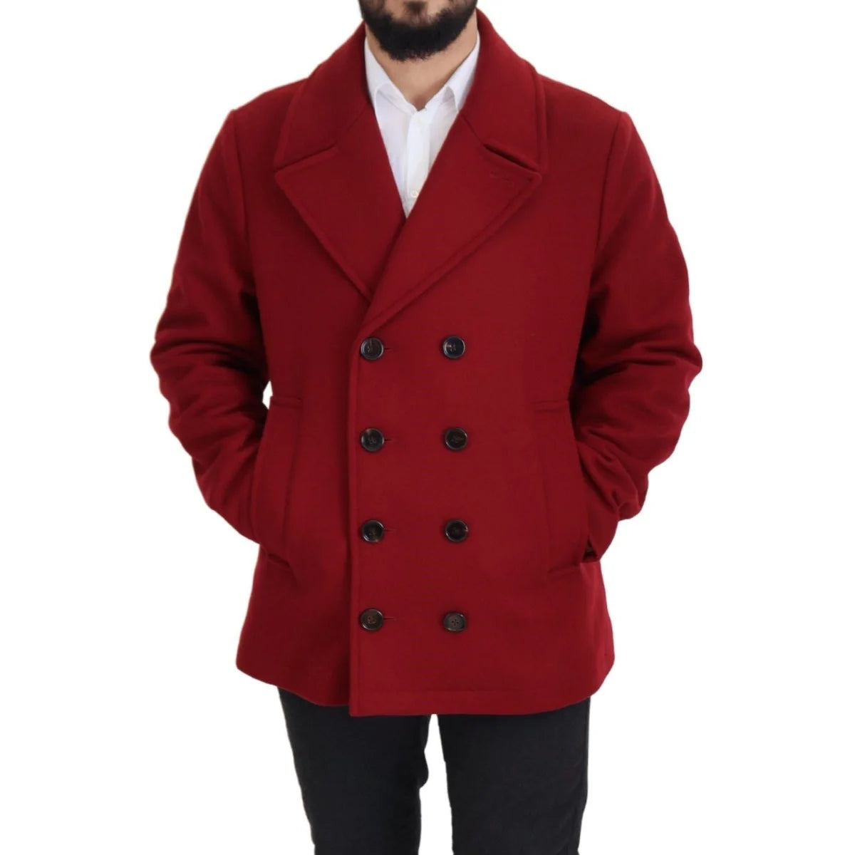 Dolce & Gabbana Red Wool Double Breasted Coat Jacket
