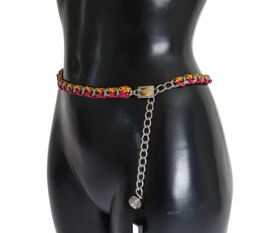 Dolce &amp; Gabbana Red Yellow Leather Crystal Belt