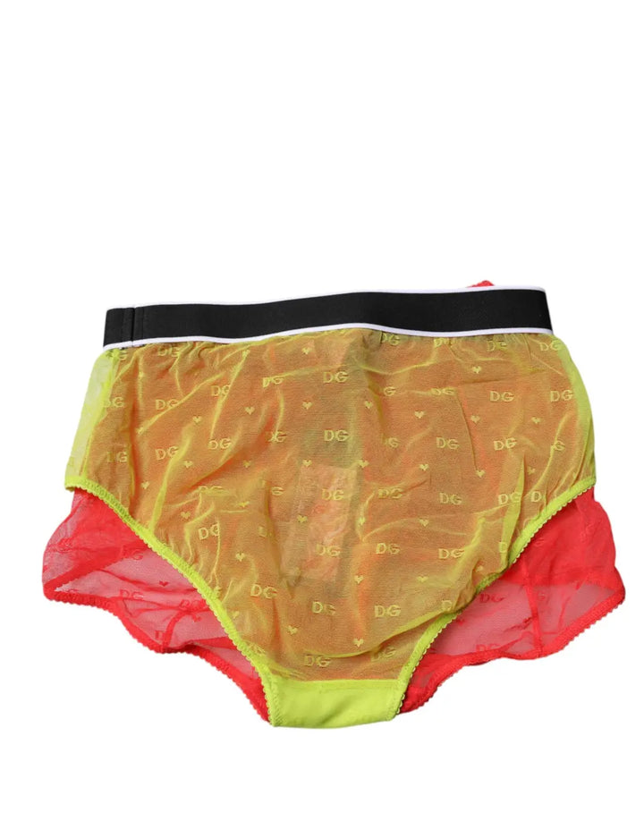Dolce &amp; Gabbana Red Yellow Tulle Mid Waist Panty Underwear