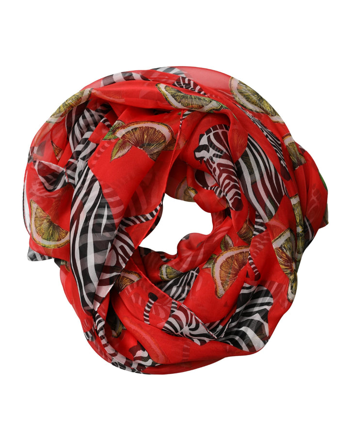 Dolce &amp; Gabbana Red Zebra Print Silk Wrap Shawl Stole 200cm x 132cm Scarf