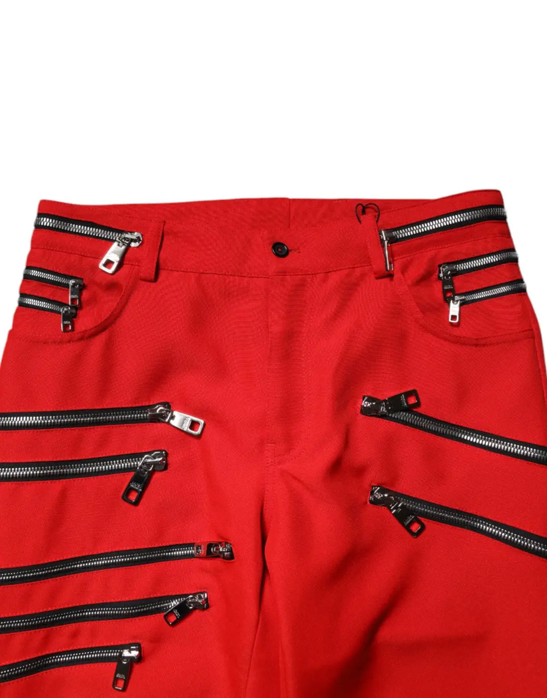 Dolce &amp; Gabbana Red Zipper Embellished Straight Pants