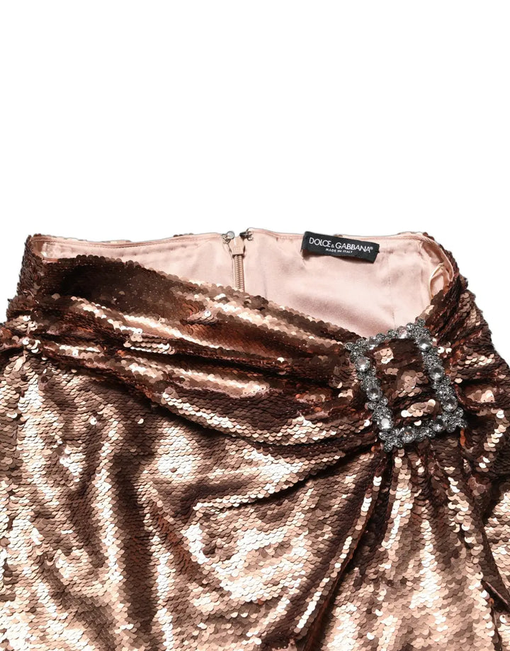 Dolce &amp; Gabbana Rose Gold Embellished Sequinned Maxi Skirt