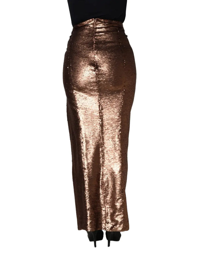 Dolce &amp; Gabbana Rose Gold Embellished Sequinned Maxi Skirt