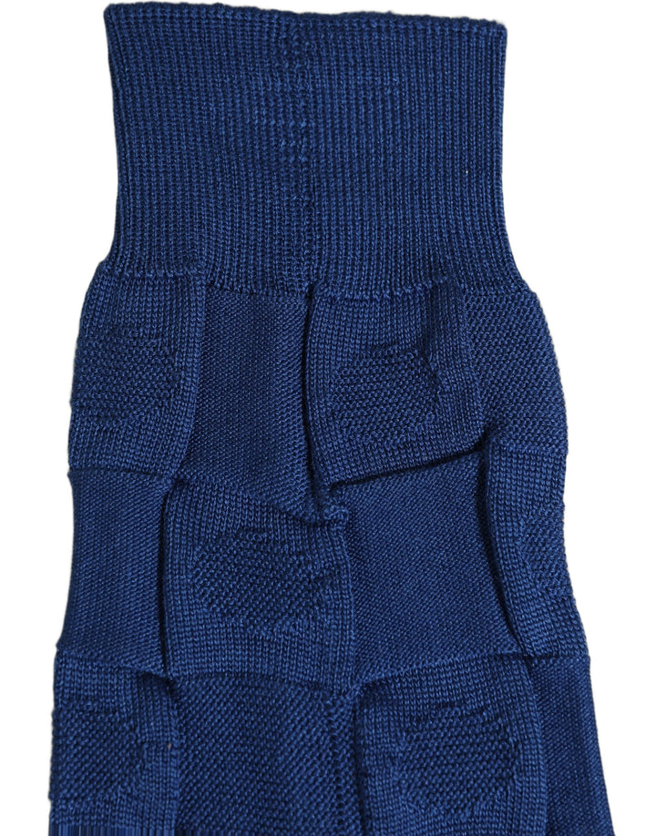 Dolce &amp; Gabbana Royal Blue Checkered Silk Mid Calf Accessory Socks