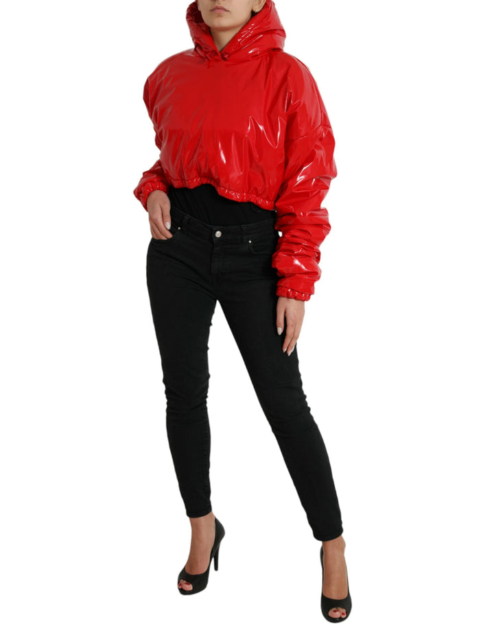 Dolce &amp; Gabbana Rain Coats - Shiny Red Hooded Cropped Short Coat Jacket