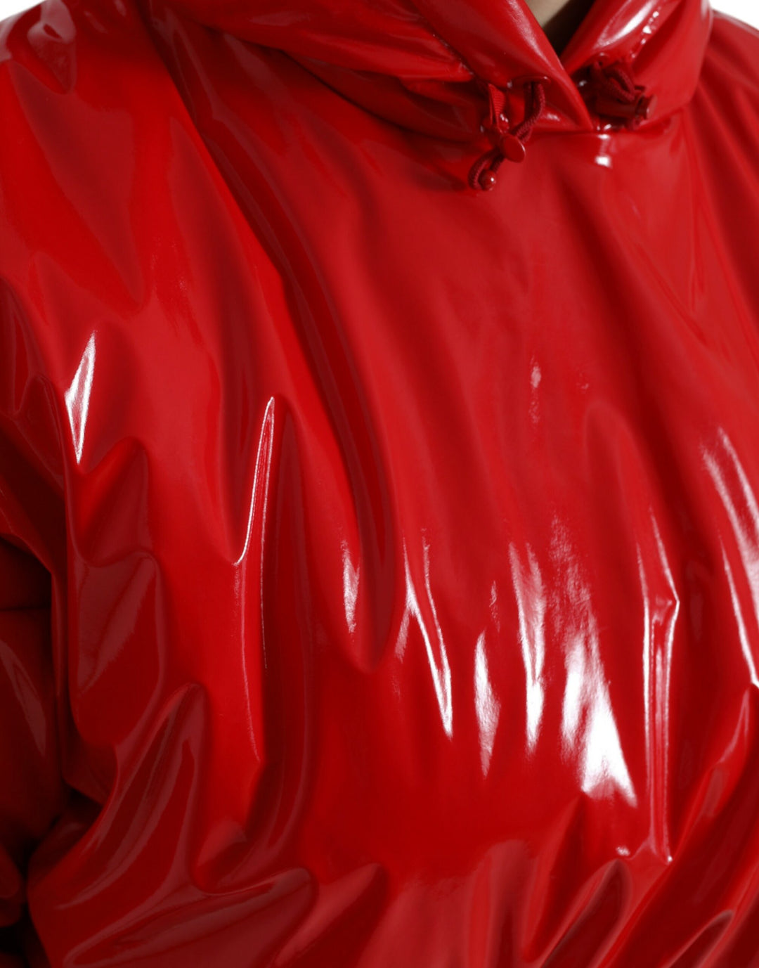 Dolce &amp; Gabbana Rain Coats - Shiny Red Hooded Cropped Short Coat Jacket