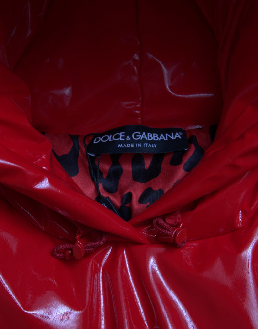 Dolce &amp; Gabbana Rain Coats - Shiny Red Hooded Cropped Short Coat Jacket