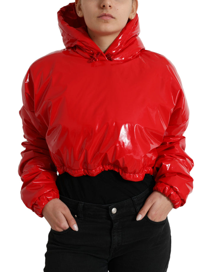 Dolce &amp; Gabbana Rain Coats - Shiny Red Hooded Cropped Short Coat Jacket